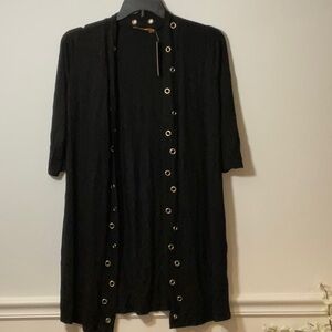 Belldini Black Open-Front Cardigan with Grommet Accents